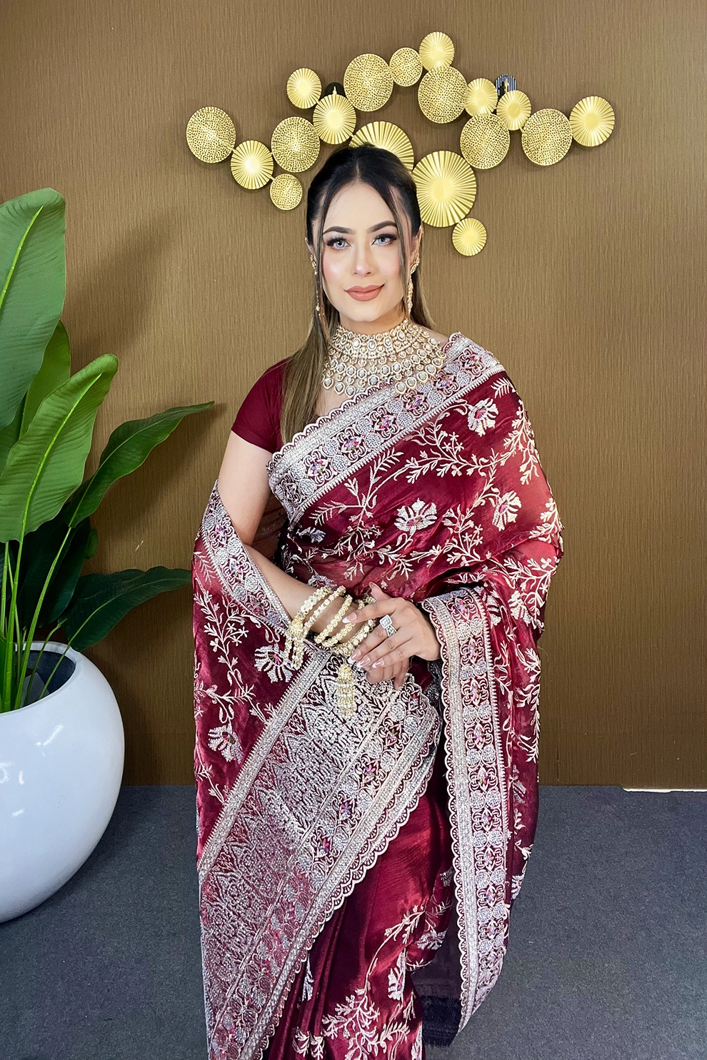 Merun jemi Chu Georgette party Saree